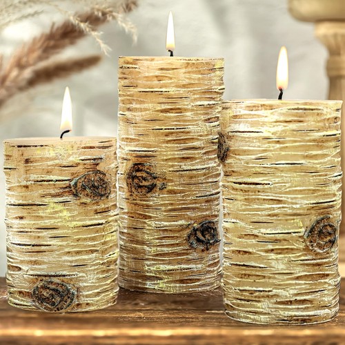Birch bark pillar candle - pillar, set